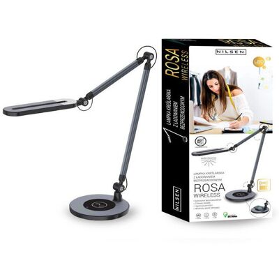 INQ Lampka biurkowa, kreślarska LED Rosa Wireless Nisen ładowarka bezprzewodowa, indukcyjna, czarna BL003E INQ Lampka biurkowa, kreślarska LED Rosa Wireless Nisen ładowarka bezprzewodowa, indukcyjna, czarna BL003E