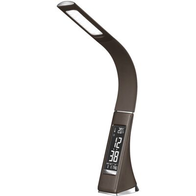 Lampka biurkowa LED PLATINET, 7 W, z zegarem i termometrem, brązowa Lampka biurkowa LED PLATINET, 7 W, z zegarem i termometrem, brązowa