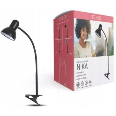 INQ LAMPKA BIURKOWA NOCNA E27 NIKA CZARNA Z KLIPSEM INQ LAMPKA BIURKOWA NOCNA E27 NIKA CZARNA Z KLIPSEM