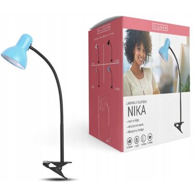 INQ LAMPKA BIURKOWA NOCNA E27 NIKA NIEBIESKA Z KLIPSEM INQ LAMPKA BIURKOWA NOCNA E27 NIKA NIEBIESKA Z KLIPSEM