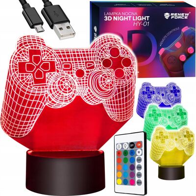 Renew Force Lampka Nocna LED GAME PAD dla gracza Dzieci 3D LED Kolory RGB Pilot Prezent Renew Force Lampka Nocna LED GAME PAD dla gracza Dzieci 3D LED Kolory RGB Pilot Prezent