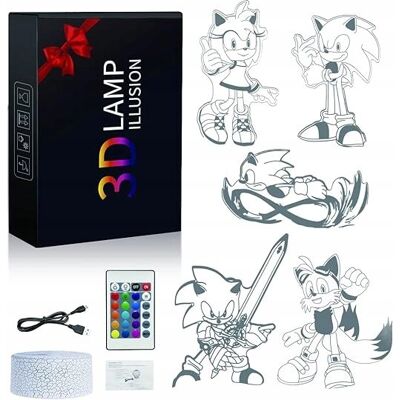 Sonic-Modell Lampka nocna LED RGB z pilotem Sonic 3D 5 paneli super prezent dla dzieci Sonic-Modell Lampka nocna LED RGB z pilotem Sonic 3D 5 paneli super prezent dla dzieci