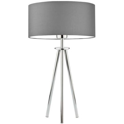 LYSNE Chromowana lampa podłogowa do sypialni na 3 nogach Alta, szara (stalowy), chrom, E27, 50x30 cm LYSNE Chromowana lampa podłogowa do sypialni na 3 nogach Alta, szara (stalowy), chrom, E27, 50x30 cm
