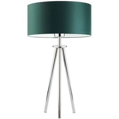 LYSNE Lampka nocna do sypialni z abażurem w stylu urban jungle Alta, zieleń butelkowa, chrom, E27, 50x30 cm LYSNE Lampka nocna do sypialni z abażurem w stylu urban jungle Alta, zieleń butelkowa, chrom, E27, 50x30 cm