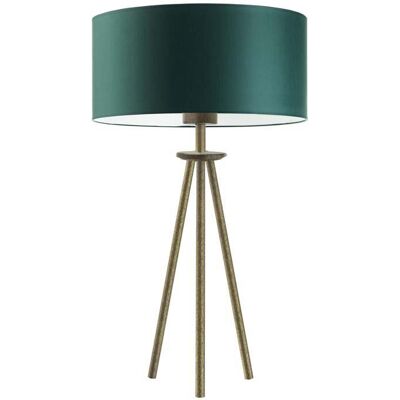 LYSNE Nowoczesna lampa stołowa LED do salonu na trójnogu z abażurem Alta, zieleń butelkowa, złota, E27, 50x30 cm LYSNE Nowoczesna lampa stołowa LED do salonu na trójnogu z abażurem Alta, zieleń butelkowa, złota, E27, 50x30 cm