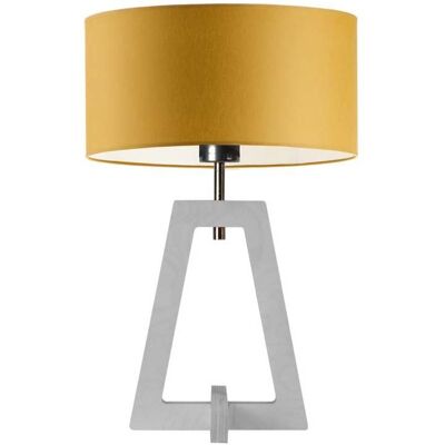LYSNE Biała drewniana lampa stołowa do salonu z musztardowym kloszem Clio, musztardowa, biała, E27, 47x30 cm LYSNE Biała drewniana lampa stołowa do salonu z musztardowym kloszem Clio, musztardowa, biała, E27, 47x30 cm