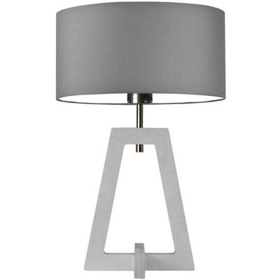 LYSNE Lampa stołowa drewniana w stylu skandynawskim z tkaninowym kloszem Clio, szara (stalowy), biała, E27, 47x30 cm LYSNE Lampa stołowa drewniana w stylu skandynawskim z tkaninowym kloszem Clio, szara (stalowy), biała, E27, 47x30 cm