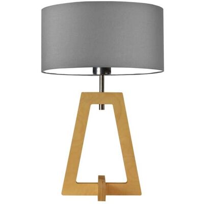 LYSNE Drewniana lampa stołowa do salonu z szarym kloszem Clio, szara (stalowy), dębowa, E27, 47x30 cm LYSNE Drewniana lampa stołowa do salonu z szarym kloszem Clio, szara (stalowy), dębowa, E27, 47x30 cm