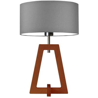 LYSNE Lampka stołowa do salonu LED drewniana Clio, szara (stalowy), mahoniowa, E27, 47x30 cm LYSNE Lampka stołowa do salonu LED drewniana Clio, szara (stalowy), mahoniowa, E27, 47x30 cm