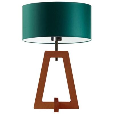 LYSNE Drewniana lampa stołowa w stylu urban jungle z abażurem w kolorze zieleni butelkowej Clio, zieleń butelkowa, mahoniowa, E27, 47x30 cm LYSNE Drewniana lampa stołowa w stylu urban jungle z abażurem w kolorze zieleni butelkowej Clio, zieleń butelkowa, mahoniowa, E27, 47x30 cm