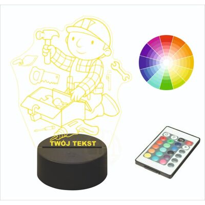 Inny producent Lampka nocna na biurko led 3D BOB budowniczy Inny producent Lampka nocna na biurko led 3D BOB budowniczy