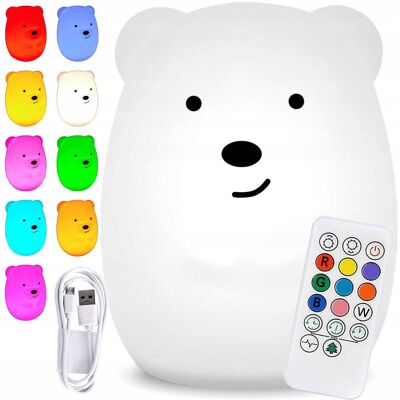 Gockowiak Lampka Nocna Silikonowa Dla Dzieci Misiek LED RGB Gockowiak Lampka Nocna Silikonowa Dla Dzieci Misiek LED RGB