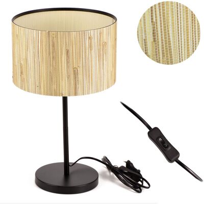 Briloner Lampka nocna stołowa 42cm E27 czarna matowa klosz naturalny trawa SYPIALNIA Briloner Lampka nocna stołowa 42cm E27 czarna matowa klosz naturalny trawa SYPIALNIA