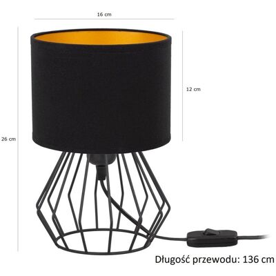 Tornado Lampka nocna stołowa do sypialni z abażurem 16 cm czarno-złotym industrialna loft Tornado Lampka nocna stołowa do sypialni z abażurem 16 cm czarno-złotym industrialna loft