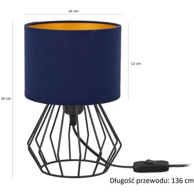 Tornado Lampka nocna stołowa do sypialni z abażurem 16 cm granatowo-złotym industrialna loft Tornado Lampka nocna stołowa do sypialni z abażurem 16 cm granatowo-złotym industrialna loft