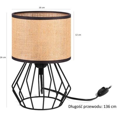 Tornado Lampka nocna stołowa do sypialni z abażurem 16 cm jutowym beżowo-czarnym rustykalna Tornado Lampka nocna stołowa do sypialni z abażurem 16 cm jutowym beżowo-czarnym rustykalna
