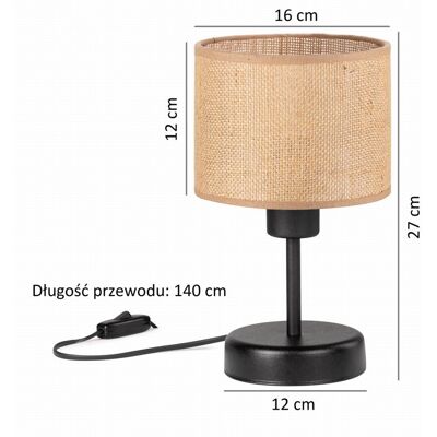 Tornado Lampka nocna stołowa do sypialni z abażurem 16 cm jutowym beżowym rustykalna Tornado Lampka nocna stołowa do sypialni z abażurem 16 cm jutowym beżowym rustykalna