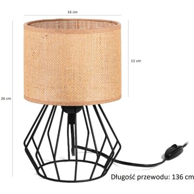 Tornado Lampka nocna stołowa do sypialni z abażurem 16 cm jutowym beżowym rustykalna Tornado Lampka nocna stołowa do sypialni z abażurem 16 cm jutowym beżowym rustykalna