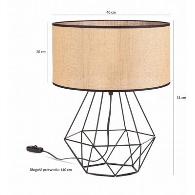 Tornado Lampka nocna stołowa do sypialni z abażurem 40 cm jutowym beżowo-czarnym rustykalna Tornado Lampka nocna stołowa do sypialni z abażurem 40 cm jutowym beżowo-czarnym rustykalna