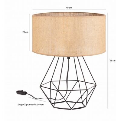 Tornado Lampka nocna stołowa do sypialni z abażurem 40 cm jutowym beżowym rustykalna Tornado Lampka nocna stołowa do sypialni z abażurem 40 cm jutowym beżowym rustykalna