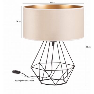 Tornado Lampka nocna stołowa do sypialni z abażurem 40 cm welurowym beżowo-złotym Tornado Lampka nocna stołowa do sypialni z abażurem 40 cm welurowym beżowo-złotym