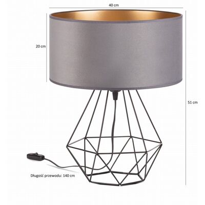Tornado Lampka nocna stołowa do sypialni z abażurem 40 cm welurowym szaro-złotym Tornado Lampka nocna stołowa do sypialni z abażurem 40 cm welurowym szaro-złotym