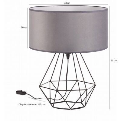 Tornado Lampka nocna stołowa do sypialni z abażurem 40 cm welurowym szarym Tornado Lampka nocna stołowa do sypialni z abażurem 40 cm welurowym szarym