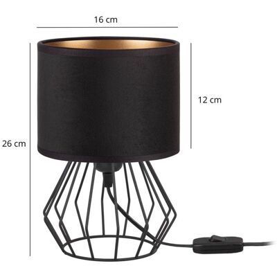 Tornado Lights Lampka nocna stołowa do sypialni z abażurem mini welurowym czarno-złotym glamour loft Tornado Lights Lampka nocna stołowa do sypialni z abażurem mini welurowym czarno-złotym glamour loft