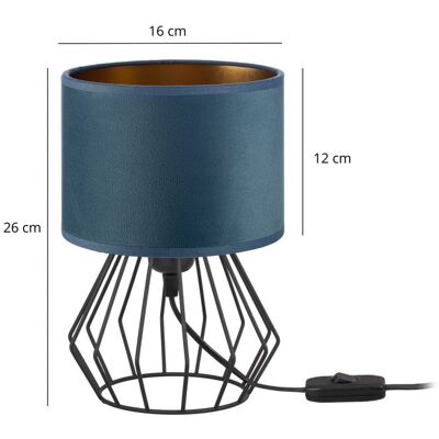Tornado Lights Lampka nocna stołowa do sypialni z abażurem mini welurowym jeansowo-złotym glamour loft Tornado Lights Lampka nocna stołowa do sypialni z abażurem mini welurowym jeansowo-złotym glamour loft