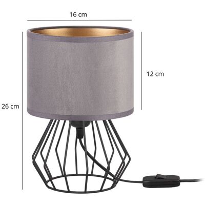 Tornado Lights Lampka nocna stołowa do sypialni z abażurem mini welurowym szaro-złotym glamour loft Tornado Lights Lampka nocna stołowa do sypialni z abażurem mini welurowym szaro-złotym glamour loft