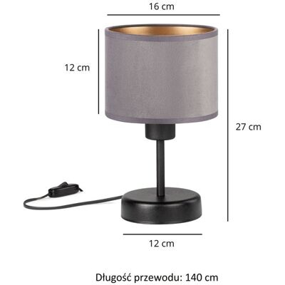 Tornado Lights Lampka nocna stołowa do sypialni z abażurem mini welurowym szaro-złotym glamour loft Tornado Lights Lampka nocna stołowa do sypialni z abażurem mini welurowym szaro-złotym glamour loft