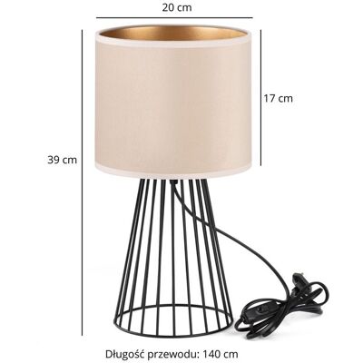 Inny producent Lampka nocna stołowa do sypialni z abażurem welurowym beżowo-złotym glamour Inny producent Lampka nocna stołowa do sypialni z abażurem welurowym beżowo-złotym glamour