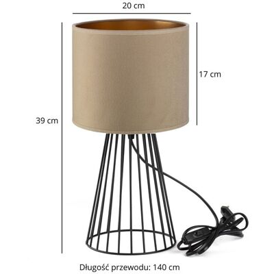 Tornado Lights Lampka nocna stołowa do sypialni z abażurem welurowym cappuccino-złotym glamour Tornado Lights Lampka nocna stołowa do sypialni z abażurem welurowym cappuccino-złotym glamour