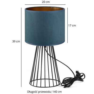 Tornado Lights Lampka nocna stołowa do sypialni z abażurem welurowym jeansowo-złotym glamour Tornado Lights Lampka nocna stołowa do sypialni z abażurem welurowym jeansowo-złotym glamour