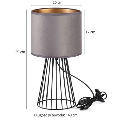 Inny producent Lampka nocna stołowa do sypialni z abażurem welurowym szaro-złotym glamour Inny producent Lampka nocna stołowa do sypialni z abażurem welurowym szaro-złotym glamour