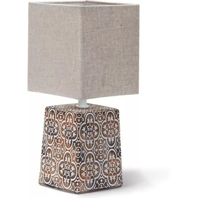 Aigostar Lampka nocna stołowa wzór grecki abażur juta E14 ceramiczna na komodę Aigostar Lampka nocna stołowa wzór grecki abażur juta E14 ceramiczna na komodę