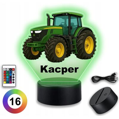 Koala Wood Lampka Nocna Traktor Ciągnik John Deere 3D LED z Imieniem Chłopca Urodziny Koala Wood Lampka Nocna Traktor Ciągnik John Deere 3D LED z Imieniem Chłopca Urodziny