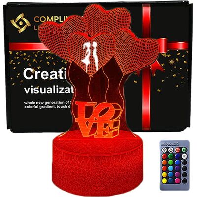 Compliment Lampka nocna walentynkowa 3D LOVE LED USB z pilotem 16 kolorów Compliment Lampka nocna walentynkowa 3D LOVE LED USB z pilotem 16 kolorów