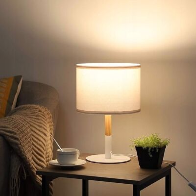 Inny producent Lampka Nocna Z Drewna Z Lnianym Abażurem E27 Inny producent Lampka Nocna Z Drewna Z Lnianym Abażurem E27