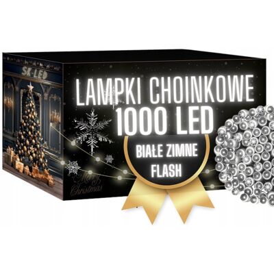 AA Lampki Choinkowe 1000 Led Białe Zimne + Flash 72M Światełka Led Zewnętrzne AA Lampki Choinkowe 1000 Led Białe Zimne + Flash 72M Światełka Led Zewnętrzne