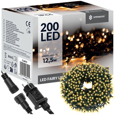 Springos Lampki choinkowe 200 LED 12,5 m biały ciepły zewnętrzne oświetlenie świąteczne Springos Lampki choinkowe 200 LED 12,5 m biały ciepły zewnętrzne oświetlenie świąteczne