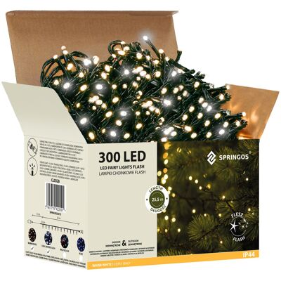 Springos Lampki choinkowe 25,5 m biały ciepły, flash biały zimny 300 led oświetlenie świąteczne IP44 Springos Lampki choinkowe 25,5 m biały ciepły, flash biały zimny 300 led oświetlenie świąteczne IP44