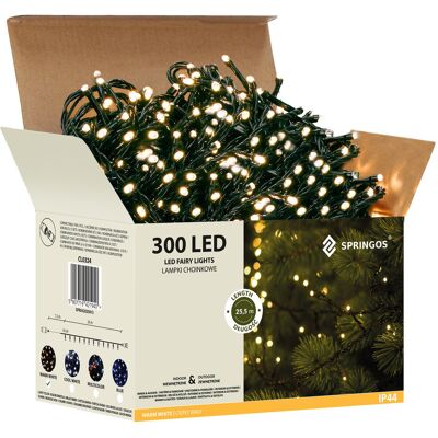 Springos Lampki choinkowe 25,5m biały ciepły 300 led oświetlenie świąteczne IP44 Springos Lampki choinkowe 25,5m biały ciepły 300 led oświetlenie świąteczne IP44