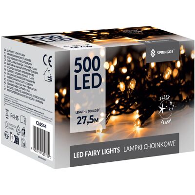 Springos Lampki choinkowe 27,5 m biały ciepły + zimny biały flash 500 LED oświetlenie IP44 Springos Lampki choinkowe 27,5 m biały ciepły + zimny biały flash 500 LED oświetlenie IP44