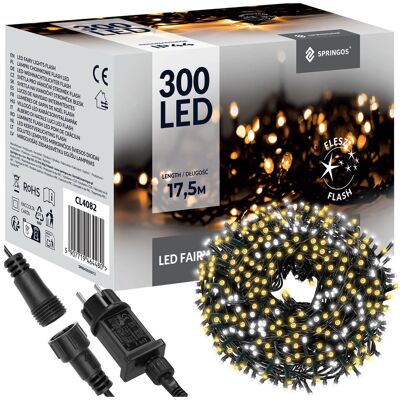 Springos Lampki choinkowe 300 LED 15 m ciepły biały +zimny biały flash zewnętrzne oświetlenie świąteczne Springos Lampki choinkowe 300 LED 15 m ciepły biały +zimny biały flash zewnętrzne oświetlenie świąteczne