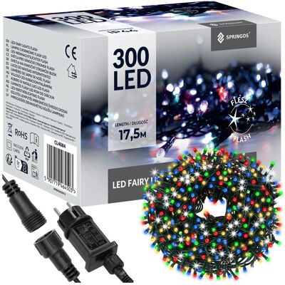 Springos Lampki choinkowe 300 LED 15 m multikolor + flash zewnętrzne oświetlenie świąteczne Springos Lampki choinkowe 300 LED 15 m multikolor + flash zewnętrzne oświetlenie świąteczne