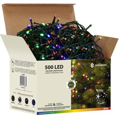 Springos Lampki choinkowe 500 LED 41,5 m multikolor +flash zewnętrzne oświetlenie świąteczne Springos Lampki choinkowe 500 LED 41,5 m multikolor +flash zewnętrzne oświetlenie świąteczne