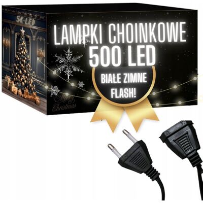 AA Lampki Choinkowe 500 LED Flash Białe Zimne 35m Światełka na Choinkę flesz AA Lampki Choinkowe 500 LED Flash Białe Zimne 35m Światełka na Choinkę flesz
