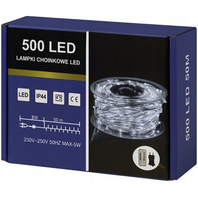 Inny producent Lampki Choinkowe 500 LED Mikro Drucik 50m Biały Zimny IP65 Pilot Inny producent Lampki Choinkowe 500 LED Mikro Drucik 50m Biały Zimny IP65 Pilot