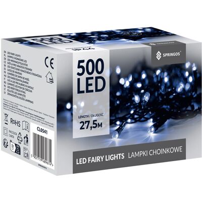 Springos Lampki choinkowe 500 led niebieskie 27,5 m 8 funkcji świecenia, oświetlenie zewnętrzne, wewnętrzne Springos Lampki choinkowe 500 led niebieskie 27,5 m 8 funkcji świecenia, oświetlenie zewnętrzne, wewnętrzne